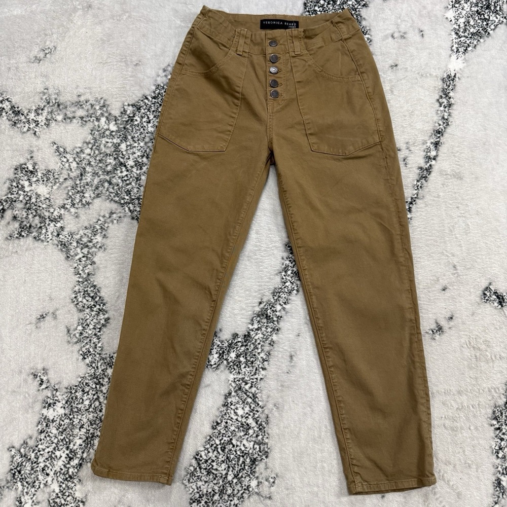 Veronica Beard Utility Pants‎ Womens 26/2 Brown Button Front High Rise Designer
